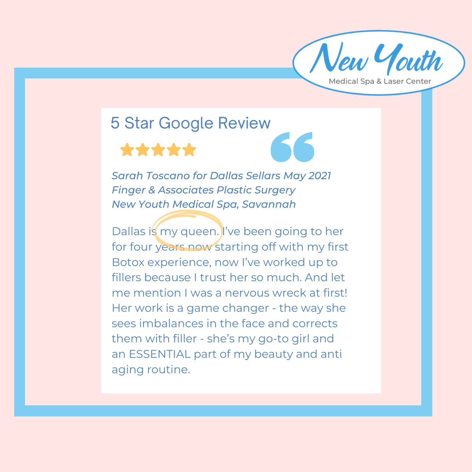 Google Review for our Nurse Injector Dallas Sellars
